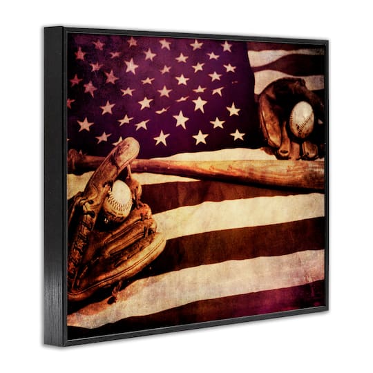 Stupell Industries American Flag Stripes Stars Baseball Mitt Sports Motif Framed Giclee Art